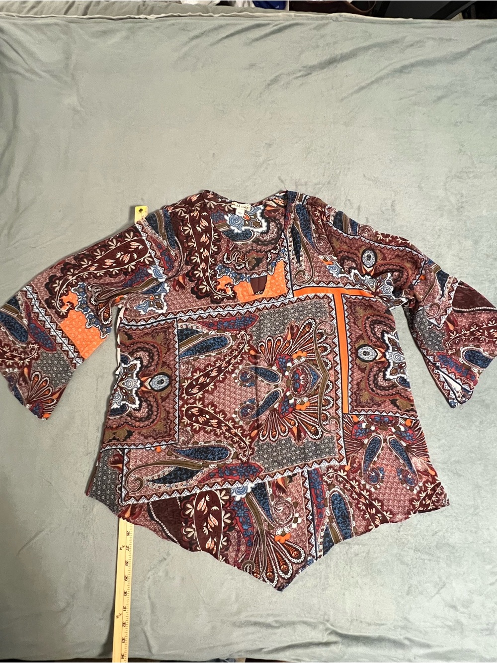 World Unity Boho Patchwork Print Women's Top in Rust Multi